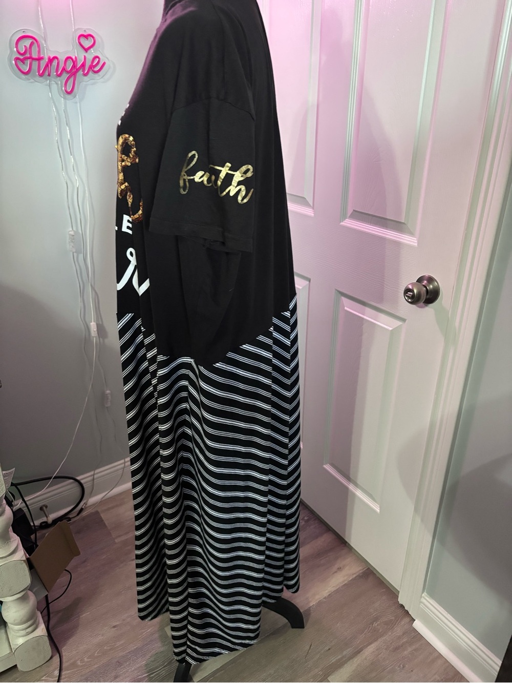 “Inhale Faith Exhale Fear” Plus Size 3X Upcycled Maxi Dress black & white print - Picture 4 of 8